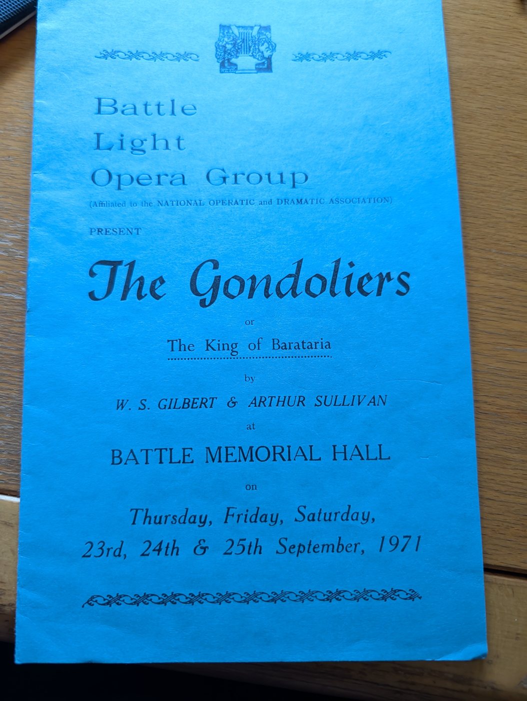 Programme cover, The Gondoliers, Battle Light Opera Group, 1971