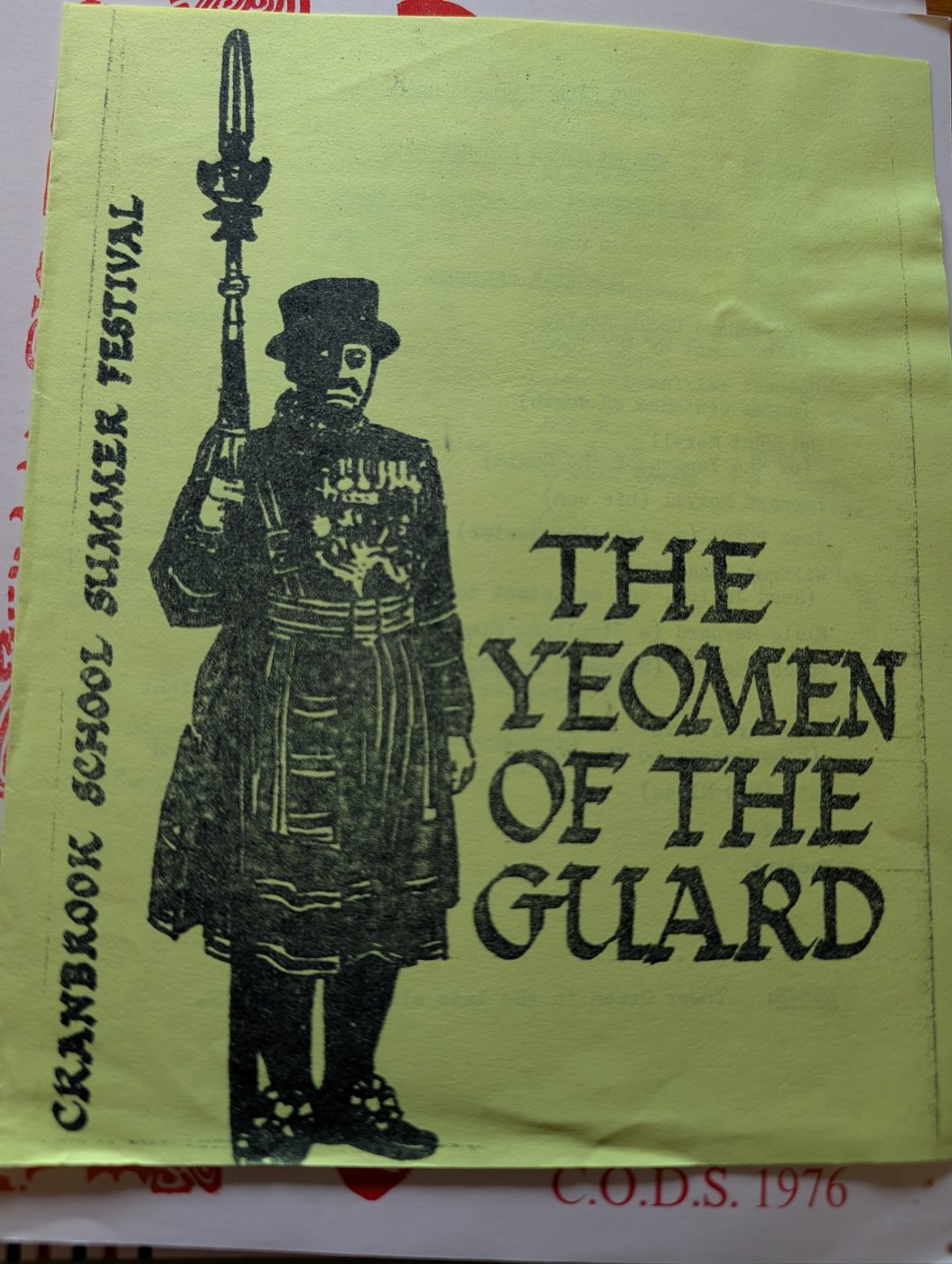 Programme cover, The Yeomen of the Guard, Cranbrook School Summer Festival, 1976