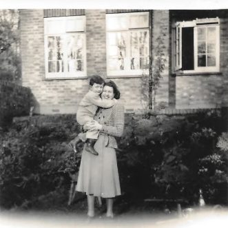 With his mother